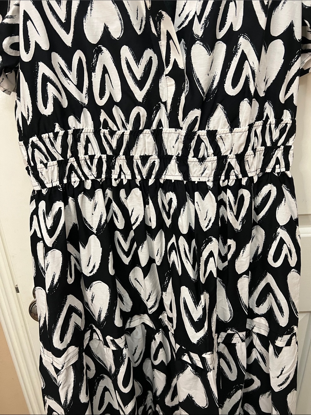 Anthropologie Somerset Maxi Dress Womens Black White Hearts w/Pockets - Picture 5 of 9